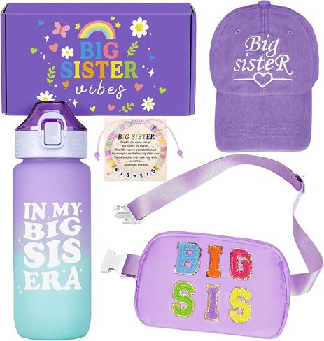 Big Sister Gifts for Girls – Purple Big Sister Gift Set with 20oz Water Bottle, Waist Bag, Baseball Cap & Bracelet, New Big Sister Gifts for Girls in Saudi Arabia