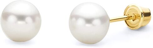 Wellingsale 14K Yellow Gold Polished 5mm Freshwater Cultured Pearl Stud Earrings With Screw Back in Saudi Arabia