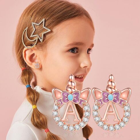 C-leen Unicron Initial Earrings for Girls Teens, 925 Sterling Silver Post Stud Earrings Initial Unicorn Earring Birthday Christmas Gifts for Girls Teens in Saudi Arabia