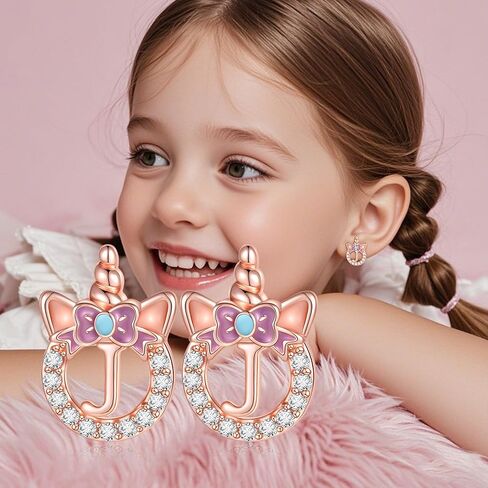 C-leen Unicron Initial Earrings for Girls Teens, 925 Sterling Silver Post Stud Earrings Initial Unicorn Earring Birthday Christmas Gifts for Girls Teens in Saudi Arabia