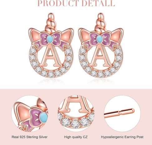 C-leen Unicron Initial Earrings for Girls Teens, 925 Sterling Silver Post Stud Earrings Initial Unicorn Earring Birthday Christmas Gifts for Girls Teens in Saudi Arabia