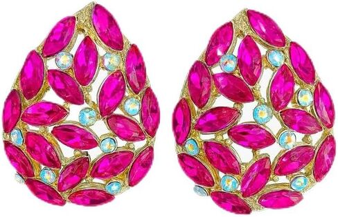 Gold Plated Teardrop Clip On Earrings for Women – Shiny Rhinestone Chunky Cubic Zirconia Dangle Drop Earrings, Hypoallergenic Non-Pierced Jewelry for Wedding, Party, Prom, Gifts in Saudi Arabia