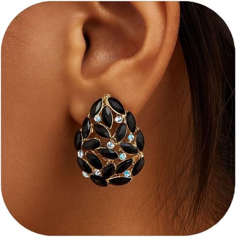 Gold Plated Teardrop Clip On Earrings for Women – Shiny Rhinestone Chunky Cubic Zirconia Dangle Drop Earrings, Hypoallergenic Non-Pierced Jewelry for Wedding, Party, Prom, Gifts in Saudi Arabia