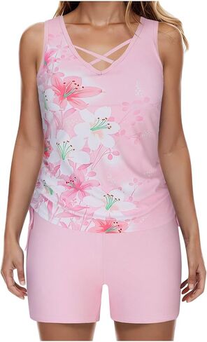 Blouson Tankini Swimsuits for Women Two Piece Tummy Control Bathing Suits with Boy Shorts Athletic Modest Swimwear in Saudi Arabia