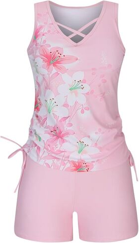 Blouson Tankini Swimsuits for Women Two Piece Tummy Control Bathing Suits with Boy Shorts Athletic Modest Swimwear in Saudi Arabia