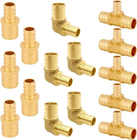 30PCS LF Brass 3/4 Inch PEX Coupling Barb Crimp Pipe Tube Fitting Kit (10PCS Straight + 10PCS Elbow + 10PCS Tee) in Saudi Arabia