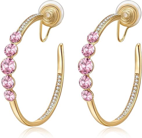 EVEVIC Austrian Crystal Clip On Hoop Earrings for Women Trendy 14K Gold Plated Hypoallergenic Half Hoops Earring Non Pierced Jewelry Gifts in Saudi Arabia