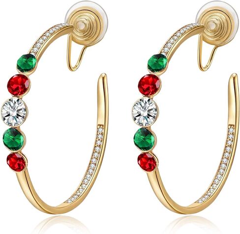 EVEVIC Austrian Crystal Clip On Hoop Earrings for Women Trendy 14K Gold Plated Hypoallergenic Half Hoops Earring Non Pierced Jewelry Gifts in Saudi Arabia