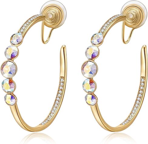 EVEVIC Austrian Crystal Clip On Hoop Earrings for Women Trendy 14K Gold Plated Hypoallergenic Half Hoops Earring Non Pierced Jewelry Gifts in Saudi Arabia