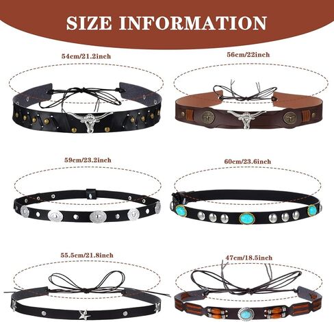 6Pcs Cowboy Hat Bands for Women Men, Ethnic Western Hats Belts, 6 Styls Adjustable Cowboy Hat Band, Western Hatbands Decorating Supplies with Turquoise, Beaded, Star, Cow Pattern in Saudi Arabia