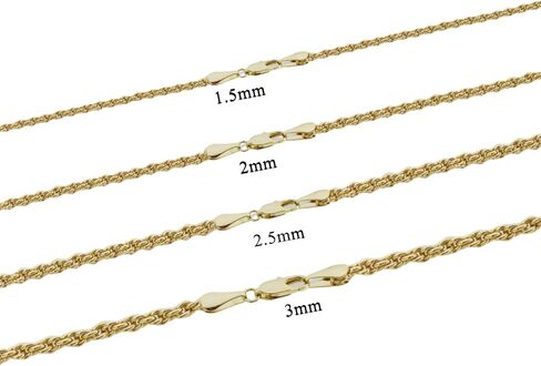 14k Solid Yellow Gold Rope Chain Necklace for Women and Men 1.5/2/2.5/3mm Width with Lobster Clasp Hypoallergenic Dainty Layering Chain Gift Ready 16-30 Inch in Saudi Arabia