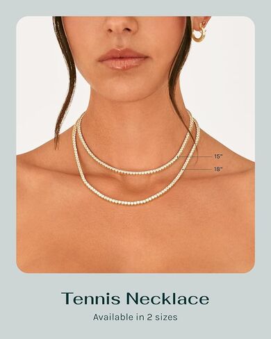PAVOI Rhodium Plated 3mm Simulated Diamond Tennis Necklace – Chunky Long Necklace for Women – Size 15" in Kuwait