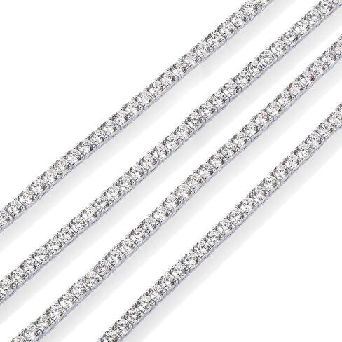 PAVOI Rhodium Plated 3mm Simulated Diamond Tennis Necklace – Chunky Long Necklace for Women – Size 15" in Kuwait