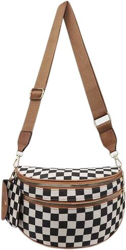 Lushandy Bum Bags for Women, Checkered Crossbody Bag Nylon Crossbody Purse Lightweight Fanny Pack Large Belt Bag for Travel in Kuwait