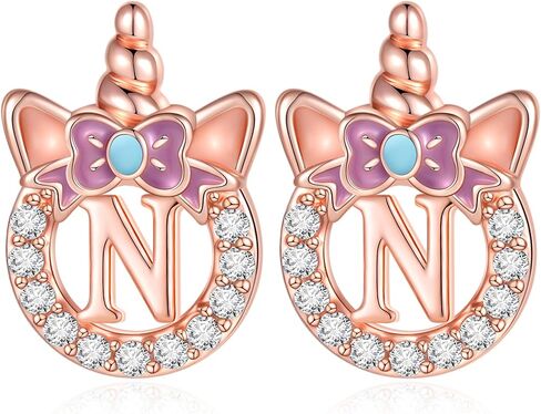 C-leen Unicron Initial Earrings for Girls Teens, 925 Sterling Silver Post Stud Earrings Initial Unicorn Earring Birthday Christmas Gifts for Girls Teens in Saudi Arabia