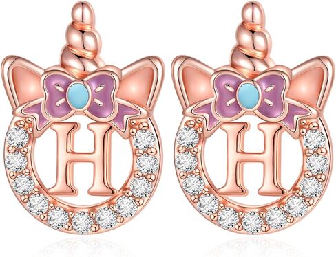 C-leen Unicron Initial Earrings for Girls Teens, 925 Sterling Silver Post Stud Earrings Initial Unicorn Earring Birthday Christmas Gifts for Girls Teens in Saudi Arabia