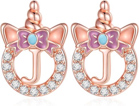 C-leen Unicron Initial Earrings for Girls Teens, 925 Sterling Silver Post Stud Earrings Initial Unicorn Earring Birthday Christmas Gifts for Girls Teens in Saudi Arabia