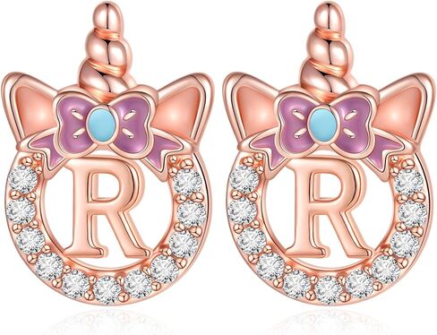 C-leen Unicron Initial Earrings for Girls Teens, 925 Sterling Silver Post Stud Earrings Initial Unicorn Earring Birthday Christmas Gifts for Girls Teens in Saudi Arabia
