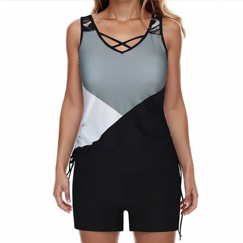 Blouson Tankini Swimsuits for Women Two Piece Tummy Control Bathing Suits with Boy Shorts Athletic Modest Swimwear in Saudi Arabia