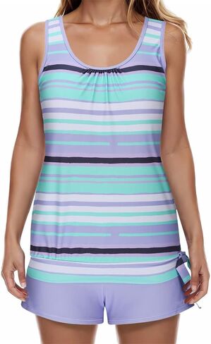 Blouson Tankini Swimsuits for Women Two Piece Tummy Control Bathing Suits with Boy Shorts Athletic Modest Swimwear in Saudi Arabia