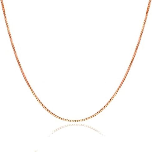 14k Solid Rose/White/Yellow Gold Box Chain Necklace for Women 0.7/0.9/1.1/1.3/2mm Width with Lobster Clasp Hypoallergenic Dainty Layering Chain Gift Ready 16-24 Inch in Saudi Arabia