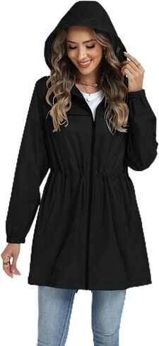 Hount Women's Waterproof Long Raincoats Lightweight Packable Rain Jackets with Hood Active Outdoor Breathable Raincoats in Saudi Arabia
