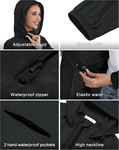 Hount Women's Waterproof Long Raincoats Lightweight Packable Rain Jackets with Hood Active Outdoor Breathable Raincoats in Saudi Arabia