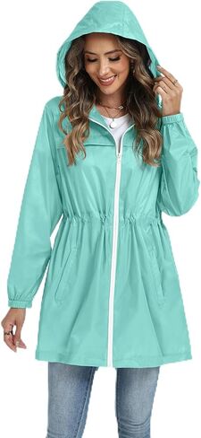 Hount Women's Waterproof Long Raincoats Lightweight Packable Rain Jackets with Hood Active Outdoor Breathable Raincoats in Saudi Arabia