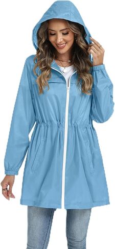 Hount Women's Waterproof Long Raincoats Lightweight Packable Rain Jackets with Hood Active Outdoor Breathable Raincoats in Saudi Arabia