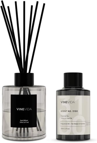 ناشر الروائح العطرية من VINEVIDA للمنزل والحمام | مجموعة أعواد عطرية تدوم طويلاً | ناشر عصا الزيت | رائحة الحمام - عطر الغرفة رقم 3100 - مستوحى من : التبغ والفانيليا in Kuwait