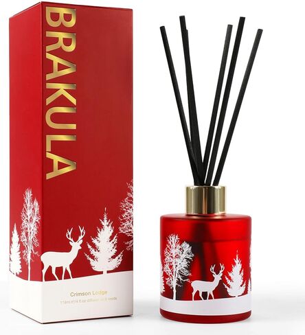 Christmas Reed Diffuser Set, Fireside Juniper & Balsam Scented, 6 Diffuser Sticks with Christmas Bottle Design, Home Decor Bedroom Living Room Office (Fireside Juniper & Balsam 4oz) in Saudi Arabia