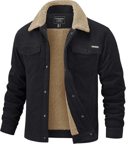 Cotrasen Men's Winter Jacket Fleece Lined Corduroy Jackets Mens Winter Coats for Work Outdoor Utility Coat with 5 Pockets in Saudi Arabia