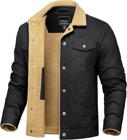 TACVASEN Mens Winter Jacket Thick Thermal Sherpa Jacket Warm Lapel Fleece Lined Coats Trucker Work Cargo Multi Pockets in Saudi Arabia