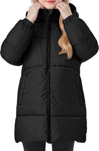 Happy Cherry Girls Winter Coats Hooded Puffer Jackets Medium Length Down Cotton Coats Snow Outerwear in Saudi Arabia