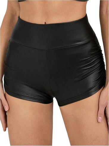 WDIRARA Women's Faux Leather Skinny Shorts High Waisted Mini Shorts Rave Clubwear in Saudi Arabia