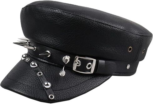 Women's Yacht Captain Cap Sailor Hat Rivet Studded Leather Newsboy Cabbie Beret Punk Rocker Cap Hat in Saudi Arabia