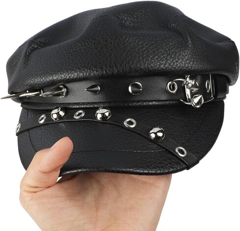 Women's Yacht Captain Cap Sailor Hat Rivet Studded Leather Newsboy Cabbie Beret Punk Rocker Cap Hat in Saudi Arabia