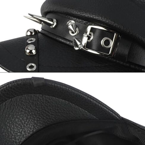 Women's Yacht Captain Cap Sailor Hat Rivet Studded Leather Newsboy Cabbie Beret Punk Rocker Cap Hat in Saudi Arabia