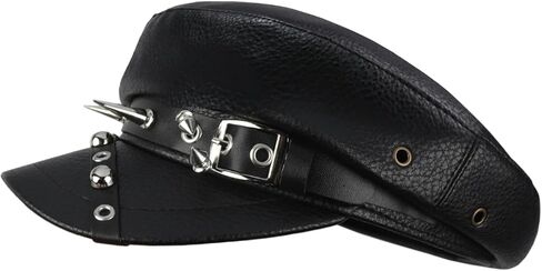 Women's Yacht Captain Cap Sailor Hat Rivet Studded Leather Newsboy Cabbie Beret Punk Rocker Cap Hat in Saudi Arabia