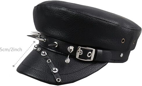 Women's Yacht Captain Cap Sailor Hat Rivet Studded Leather Newsboy Cabbie Beret Punk Rocker Cap Hat in Saudi Arabia