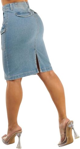 Moda Xpress Women's Stretchy Lutting عالية الخصر نحيف الملاءمة بطول الركبة الناعم تنورة قلم رصاص ناعم in Kuwait