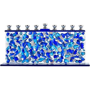Ner Mitzvah زجاج ملون باللونين الأزرق والأبيض Chanukah Menorah - زجاج مطلي يدويًا - يناسب الشموع القياسية in Kuwait