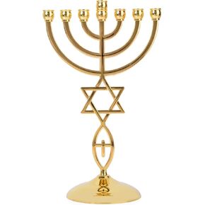 حامل شموع BRTAGG Menorah مع 7 فروع، ارتفاع 8.3 سم، تصميم نجمة داود - ديكور منزلي يهودي مطلي بالذهب (موديل 3829) in Kuwait