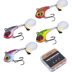 Goture Fishing Lures VIB Tail Spinners Bait Set، نظام ملعقة دوارة في اتجاهين مع خطاف كونا ثلاثي، أنبوب ثابت مضاد للتشابك، عيون ثلاثية الأبعاد تغرق مع صندوق أدوات، أدوات صيد السمك شفرة دوارة للصيد in Kuwait