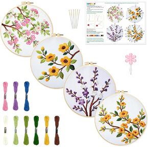 INFUNLY 5 Sets Bird and Flower Embroidery Kits for Beginner DIY Cross Stitch Starter Sets with Instructions Colorful Handmade Needlepoint Kits with Embroidery Cloth Colored Threads Hoops Tools in Kuwait