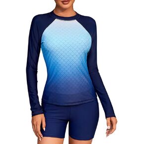 ATTRACO Women Rash Guard Long Sleeve Swimsuits UV UPF 50+ Zipper Swim Shirt Quick Dry Sun Shirts in Kuwait