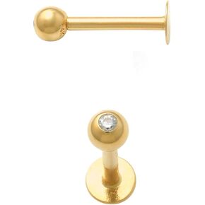 ANYGOLDS 14K REAL Solid Gold Diamond CZ Labret Chin Cartilage Daith Helix Tragus Conch Rook Snug Ear Post Stud Piercing Earring Body Jewelry 16Gauge in Saudi Arabia