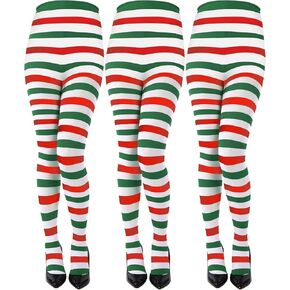 Sumind 3 Pairs Christmas Striped Tights Thigh High Red Green Stripe Stockings Xmas Elf Tight Women Halloween Costume in Saudi Arabia