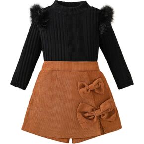 Toddler Girl Plaid Outfits Knit Ribbed Tops Fashion Plaid Skirt Shorts Set Fall Winter Dress in Saudi Arabia