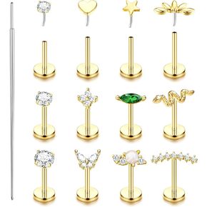 YADOCA 20G/18G/16G Threadless Nose Studs for Women Hypoallergenic Surgical Steel Flat Back Stud Earrings 14K Gold Plated Push in Nose Rings Studs CZ Lip Labret Cartilage Helix Tragus Piercing Jewelry in Saudi Arabia